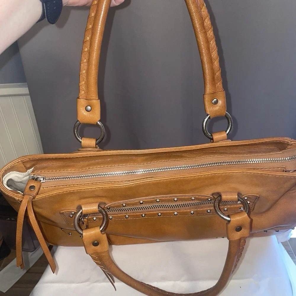 Michael Michael Kors Women's Brown Tan Leather Studded Work Bag Purse Handbag